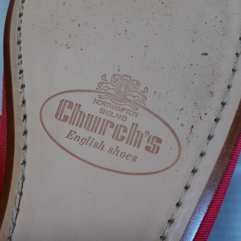 Handmade in England CHURCH'S Brocade Bow Ballerina Ballet flats w8.5 Red Orange - Picture 5 of 13